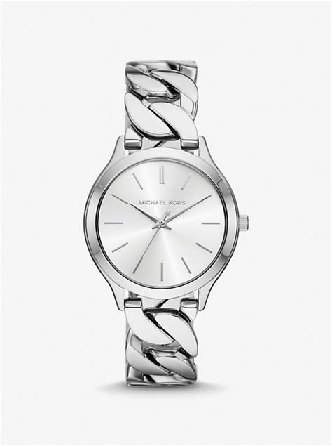 michael kors slim runway silver tone watch|Michael Kors black runway watch.